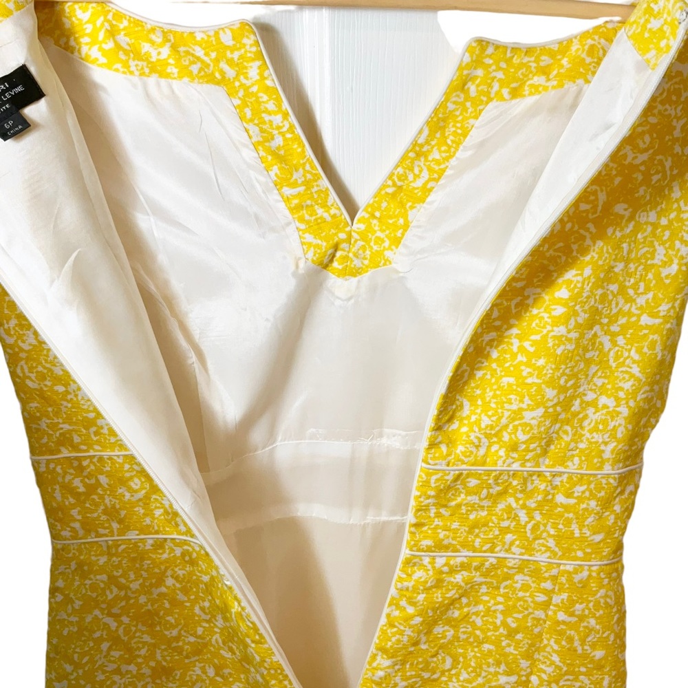 Tahari Arthur S. Levine Sunny Yellow & White Sheath Dress Beaded Necklin… - Picture 8 of 12